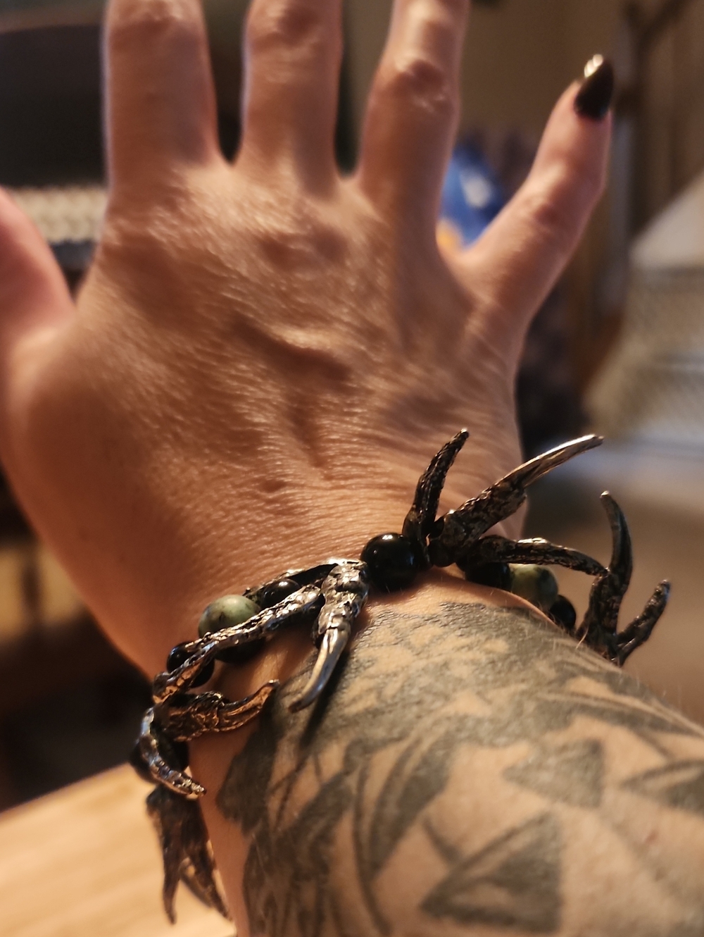 Martha Rotten Gator Claw stretch bracelet african turquoise and black onyx beads
